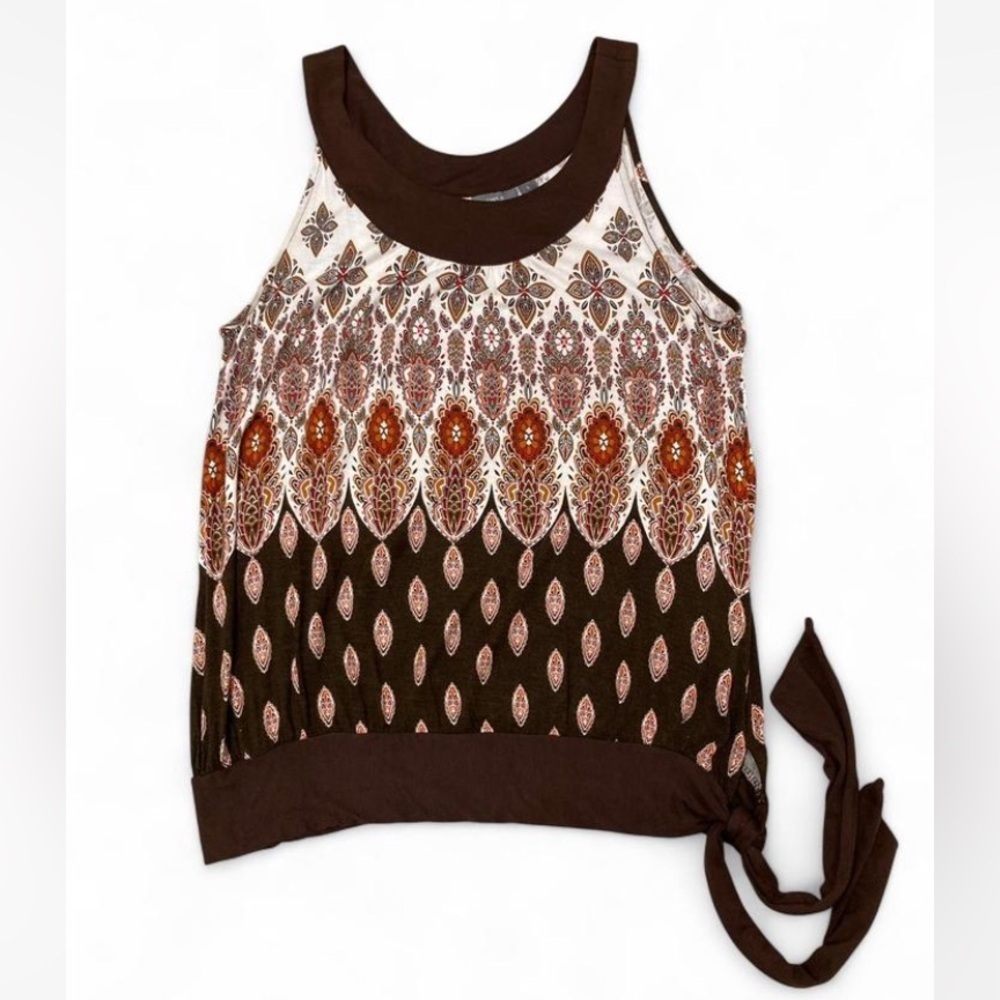 3/$20! Vintage Y2K Brown Paisley Print Side Tie Tank Top Boho Women’s Large - Picture 4 of 7